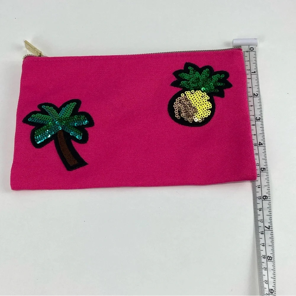 NWOT Tarte Pineapple Palm Tree Cosmetic Bag with bush scrubber and lipstick tray